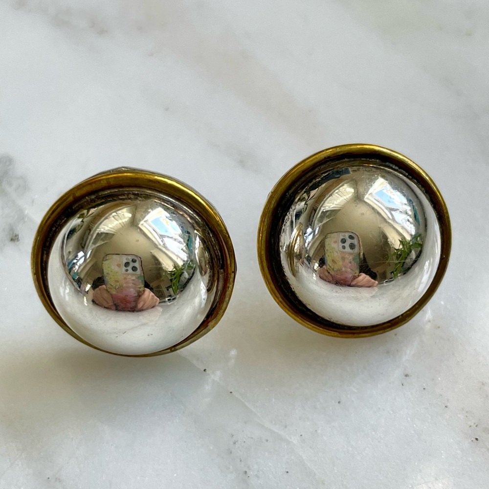 Silver and Gold Dome Button Earrings - Women Jewelry